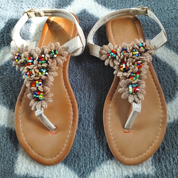 Boho Burlap Beaded Sandals - Picture 2 of 12
